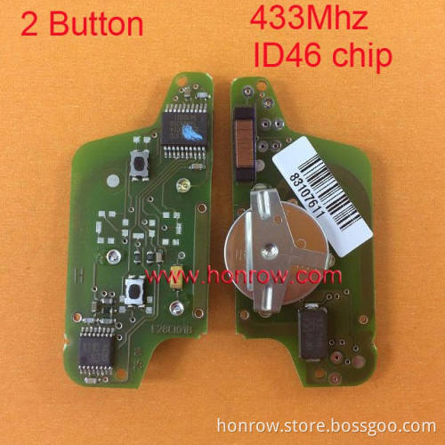 New Citroen ASK 2 button electronic board with 433Mhz ID46 Chip for Citroen car remote key (after april 2011 year car key )